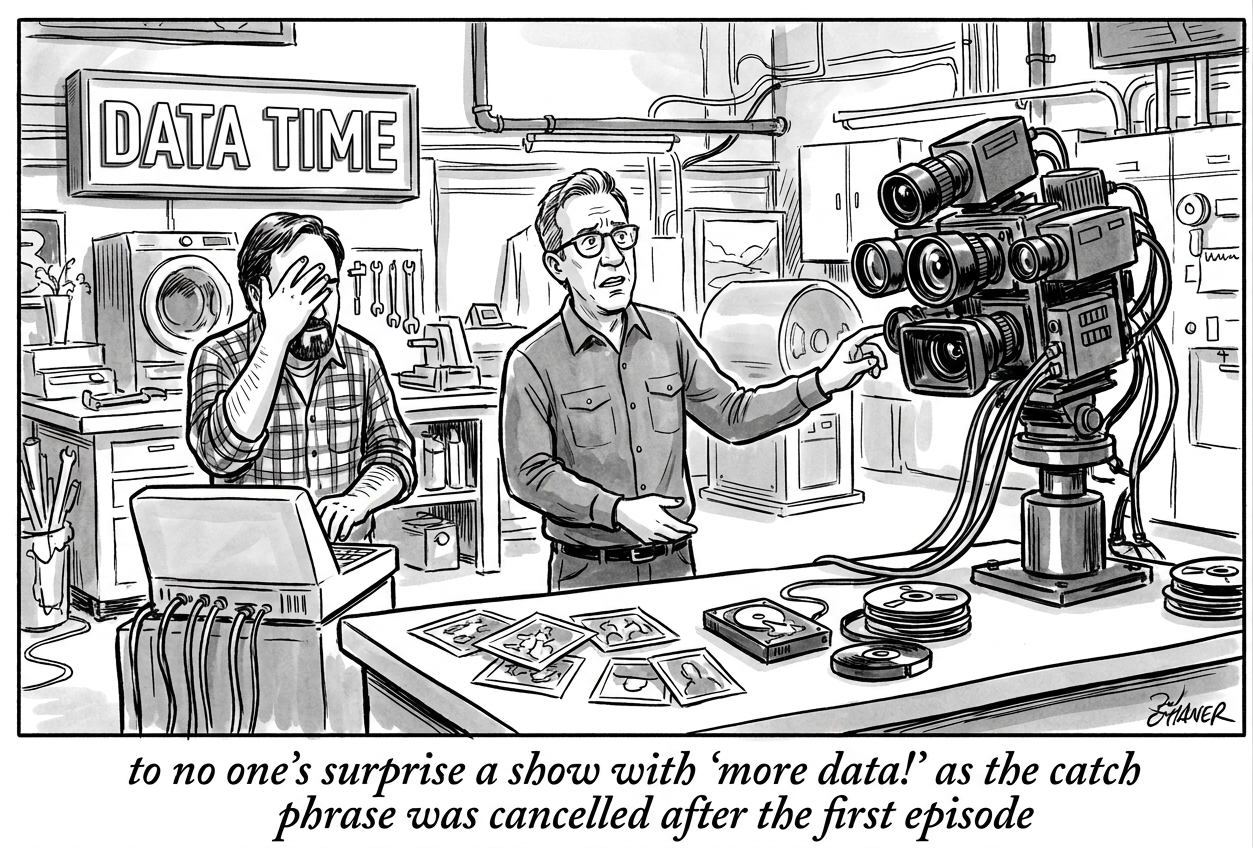 Data Time comic about a show whose 'more data' catchphrase was cancelled after one episode