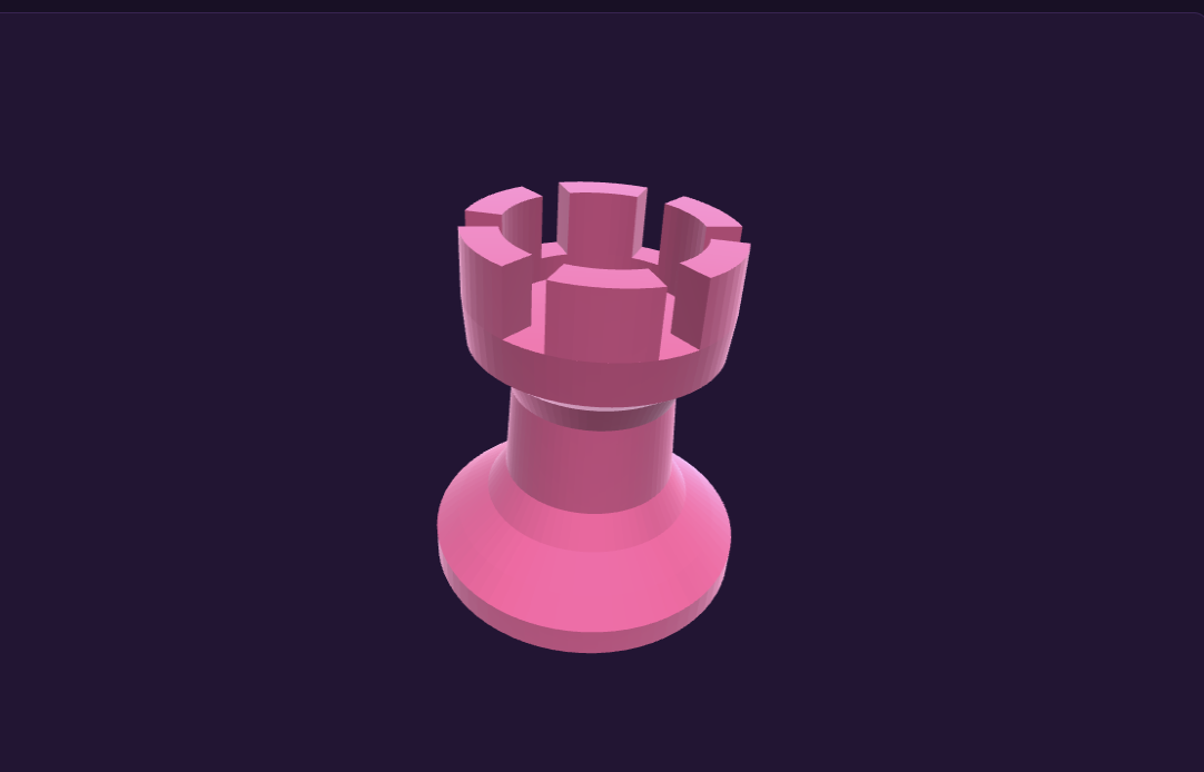 A pink chess rook modeled in Ferrender