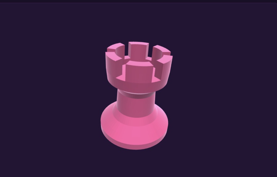 A pink chess rook modeled in Ferrender